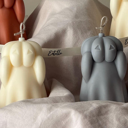Handmade Spooky Pumpkin Face Ghost Candle: Halloween Soy Wax Decor