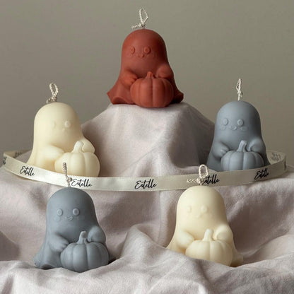 Halloween Ghost with Pumpkin Candle: Handmade Soy Wax Autumn Gift