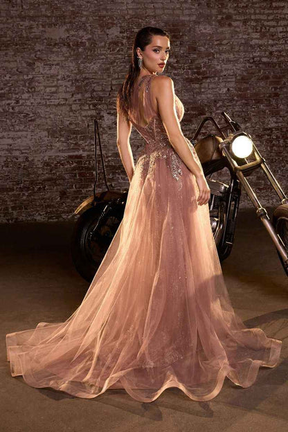 ONE SHOULDER GLITTER & TULLE GOWN