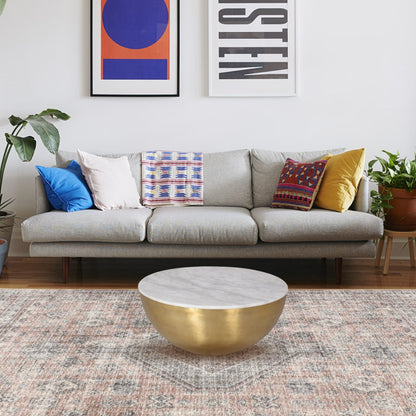 Lia Brass Drum Coffee Table With Marble Top