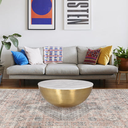 Lia Brass Drum Coffee Table With Marble Top