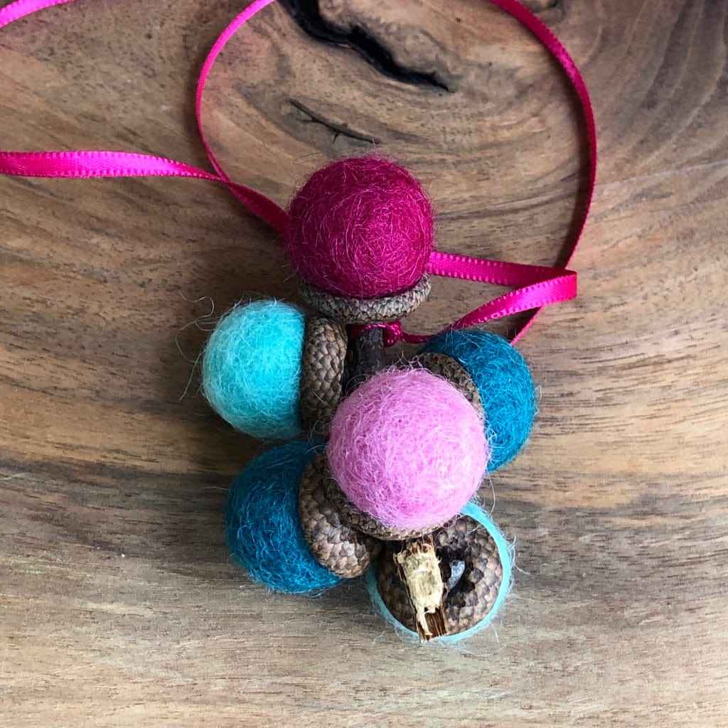 Acorn Stem | Felted | Turquoise & Pink