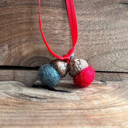 Tiny Double Felted Acorn | Slate & Red | Aromatherapy Diffuser