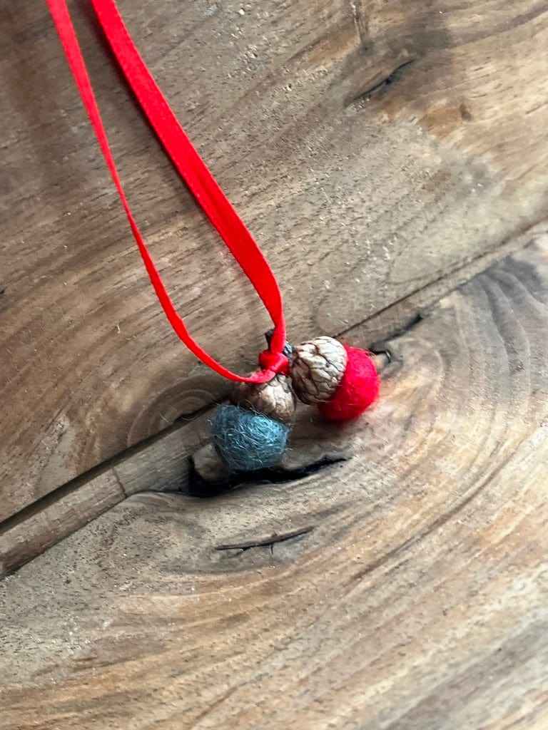 Tiny Double Felted Acorn | Slate & Red | Aromatherapy Diffuser