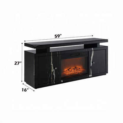 Noir Mirrored 60" TV Stand/Fireplace - Black