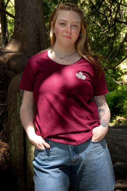 MAPLE LEAF Women's 100% Organic Cotton Tee - Maroon