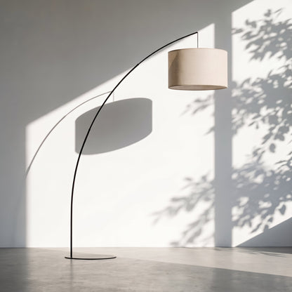 MOBY Extra Large Beige Linen Arc Floor Lamp for Living Room & Sofa