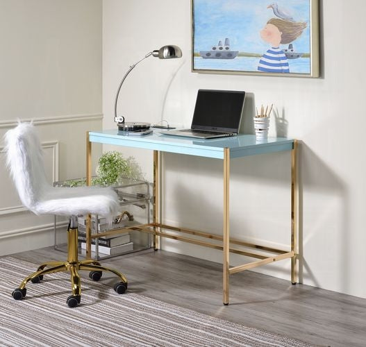 Lunar Elegant Multi-Purpose Desk w/USB Port - Aqua/Gold