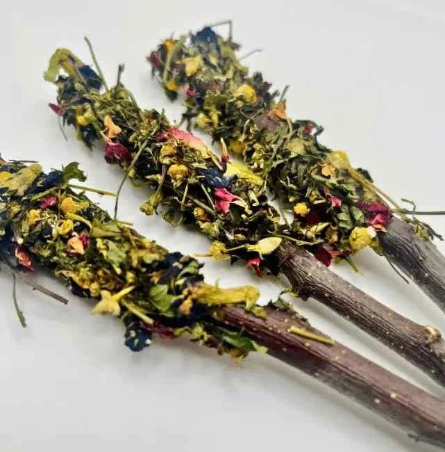 Floral-Dipped "Peppermint Apple Sticks" for Rabbits