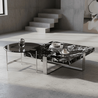 Orion Interlocking Marble & Glass Table Duo