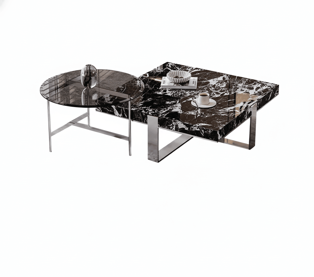 Orion Interlocking Marble & Glass Table Duo