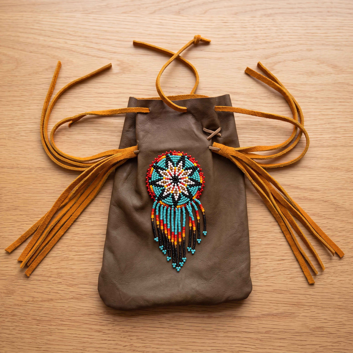 Beaded Suede Phone Pouch ~ Sage & Fringe Rosette