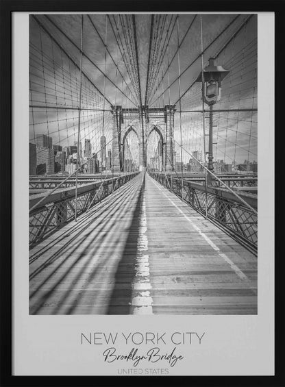 Black and White Brooklyn Bridge Walkway Canvas Wall Art | NEW YORK CITY Brooklyn Bridge
