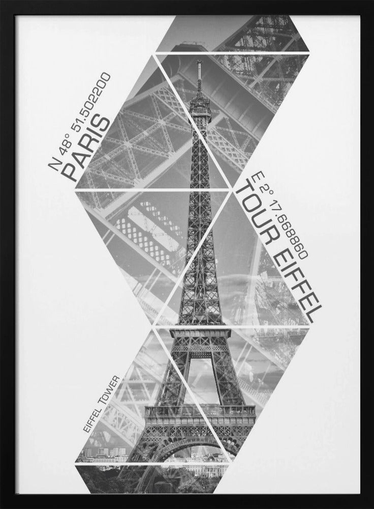Wall art Coordinates PARIS Eiffel Tower | monochrome