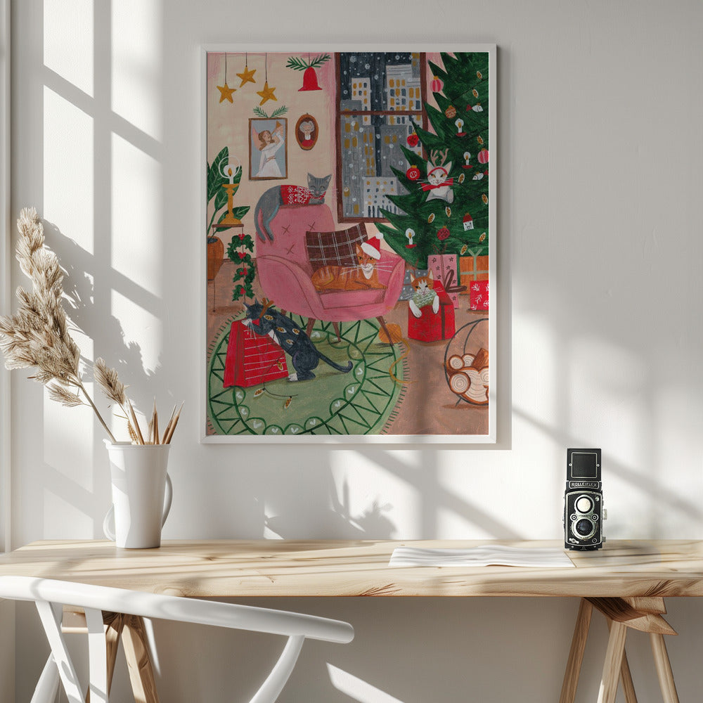 Wall art Christmas Cats in NY Canvas Print