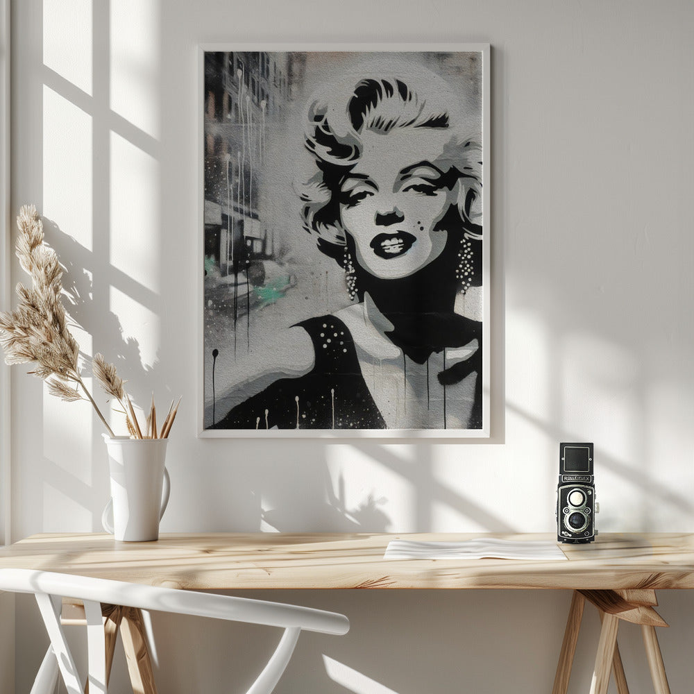 Marilyn Monroe Monochrome Street Art Portrait Canvas Wall Art