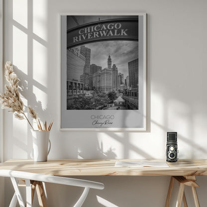 Black and White Chicago Riverwalk Canvas Wall Art