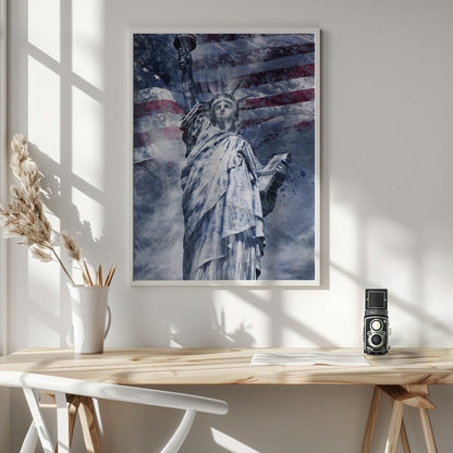 Blue Statue of Liberty American Flag Collage Canvas Wall Art | Modern Art STATUE OF LIBERTY | blue