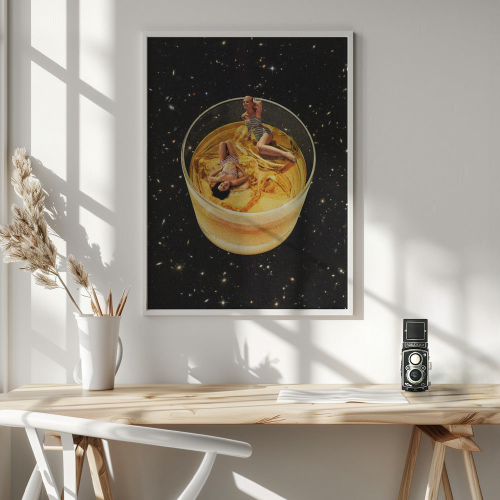 Surreal Whiskey Glass with Miniature Figures Canvas Wall Art | Whisky besties - On the rocks