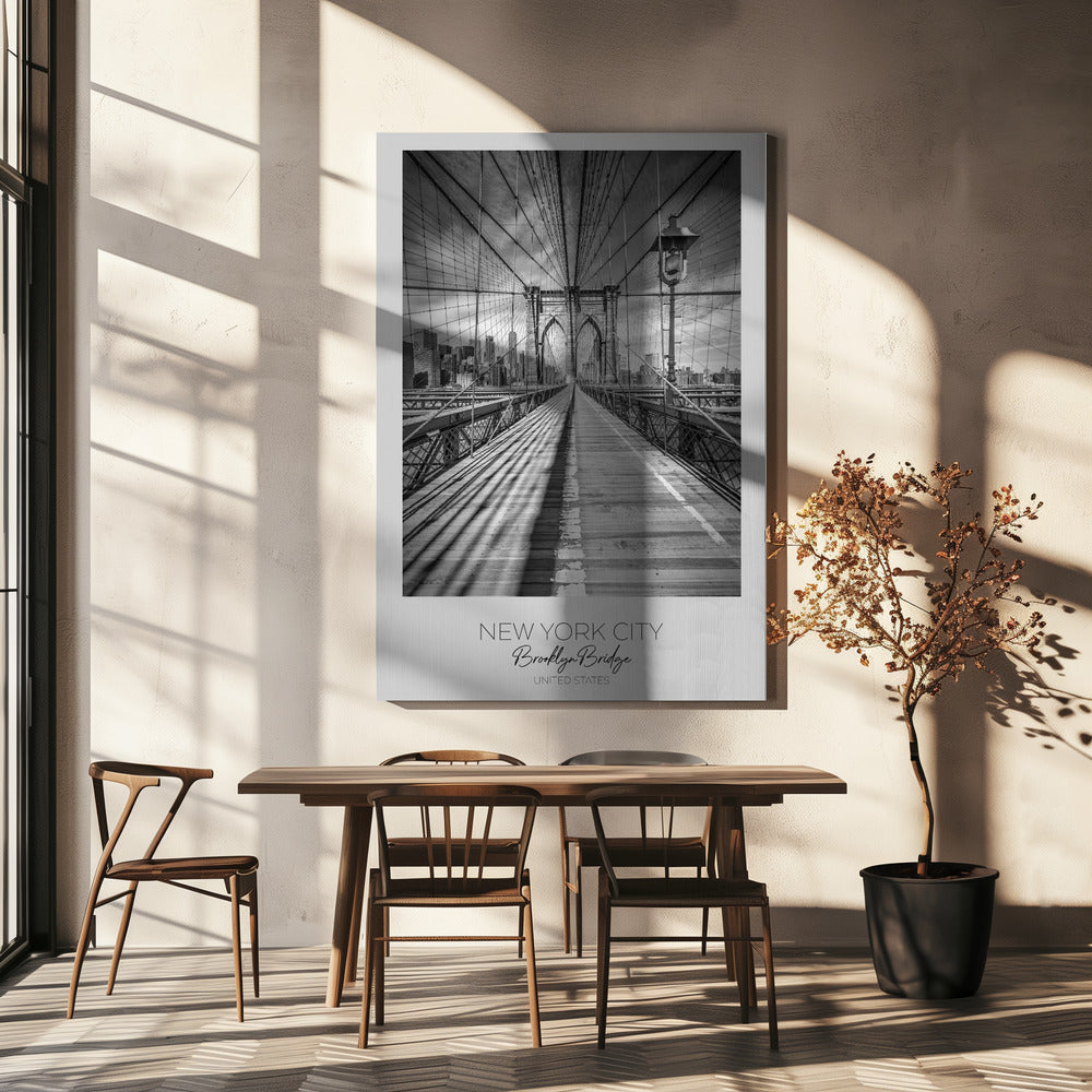 Black and White Brooklyn Bridge Walkway Canvas Wall Art | NEW YORK CITY Brooklyn Bridge