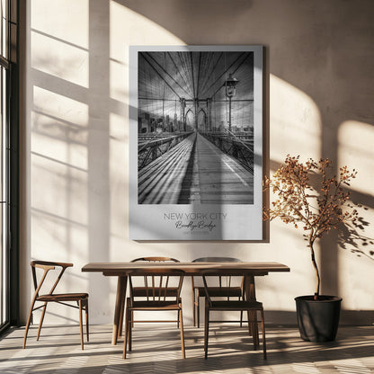 Black and White Brooklyn Bridge Walkway Canvas Wall Art | NEW YORK CITY Brooklyn Bridge