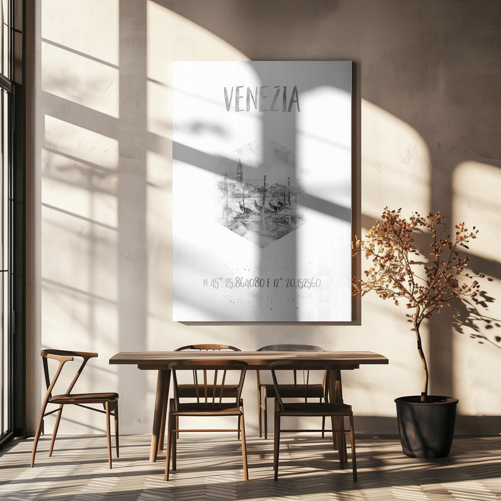 Wall art Coordinates VENICE Grand Canal | monochrome watercolor