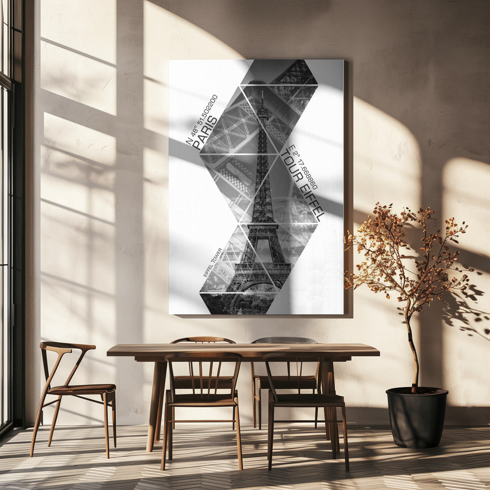 Wall art Coordinates PARIS Eiffel Tower | monochrome