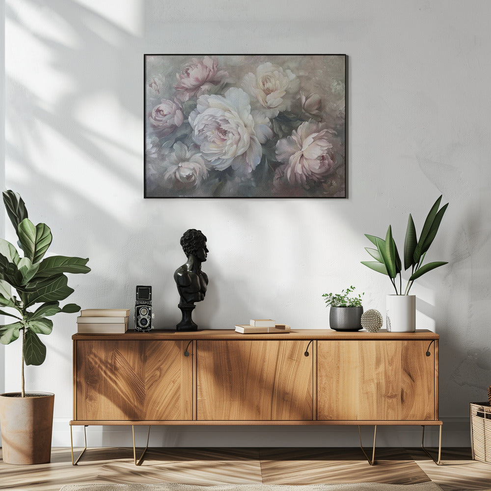 Pastel Pink and White Floral Bouquet Canvas Wall Art | Poster Flower Paint 5