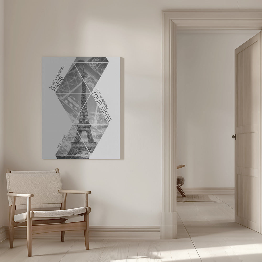 Wall art Coordinates PARIS Eiffel Tower | monochrome