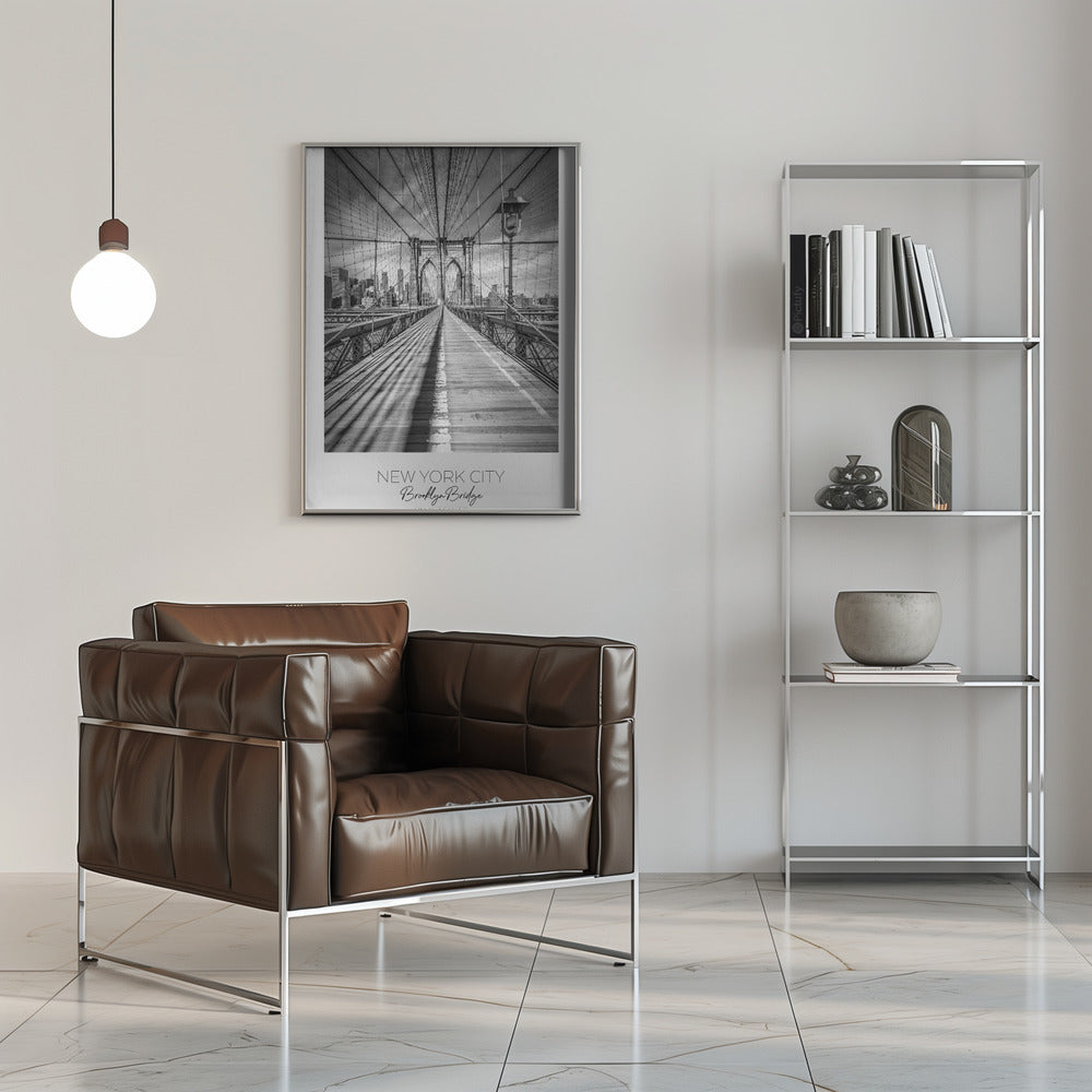 Black and White Brooklyn Bridge Walkway Canvas Wall Art | NEW YORK CITY Brooklyn Bridge