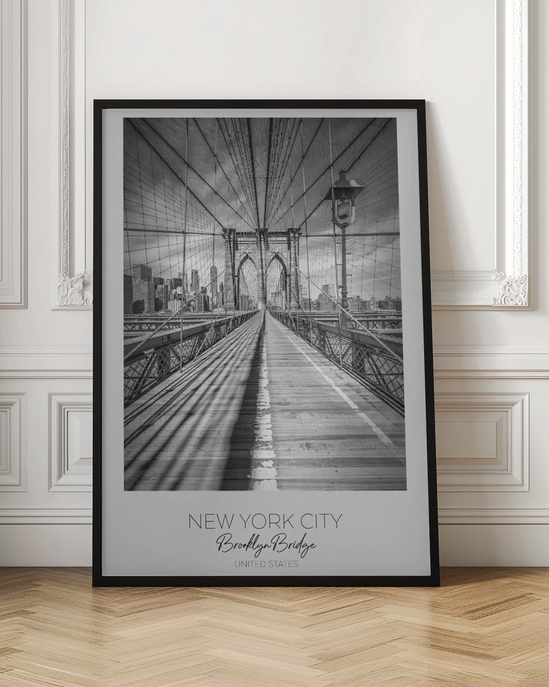Black and White Brooklyn Bridge Walkway Canvas Wall Art | NEW YORK CITY Brooklyn Bridge