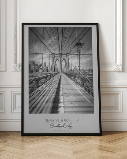 Black and White Brooklyn Bridge Walkway Canvas Wall Art | NEW YORK CITY Brooklyn Bridge