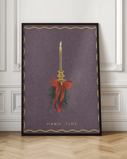 Wall art Candle with bow and spruce sprigs Canvas Print