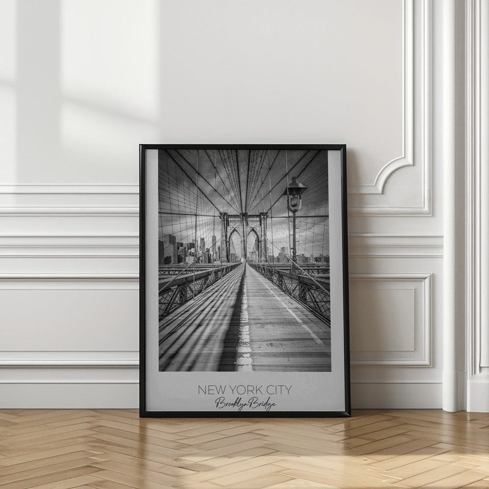 Black and White Brooklyn Bridge Walkway Canvas Wall Art | NEW YORK CITY Brooklyn Bridge