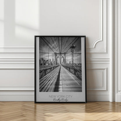 Black and White Brooklyn Bridge Walkway Canvas Wall Art | NEW YORK CITY Brooklyn Bridge