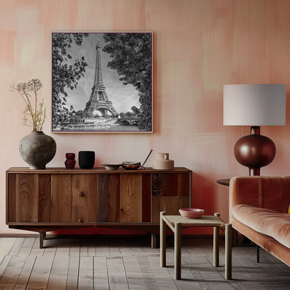 Wall art PARIS Eiffel Tower & River Seine - Monochrome