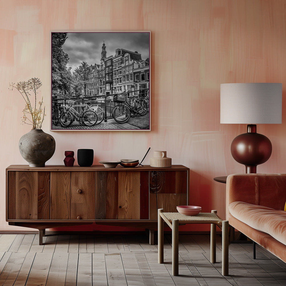 Wall art AMSTERDAM Flower Canal black & white