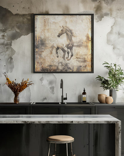 Vintage White Horse Illustration Canvas Wall Art | Horse Vintage Art Illustration 16