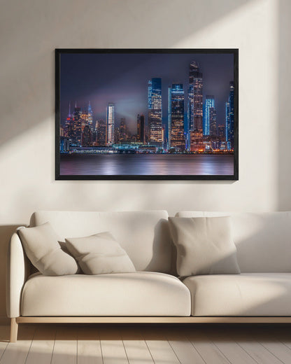 Colourful Manhattan Skyline at Night Canvas Wall Art | Skylines-New York / Manhattan