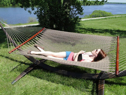 Deluxe Polyester Rope Hammock with Wicker Stand