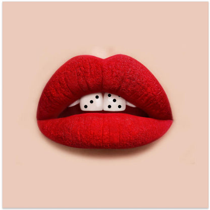 Red Lips and Dice Pop Art Canvas Wall Art | Lucky Smile