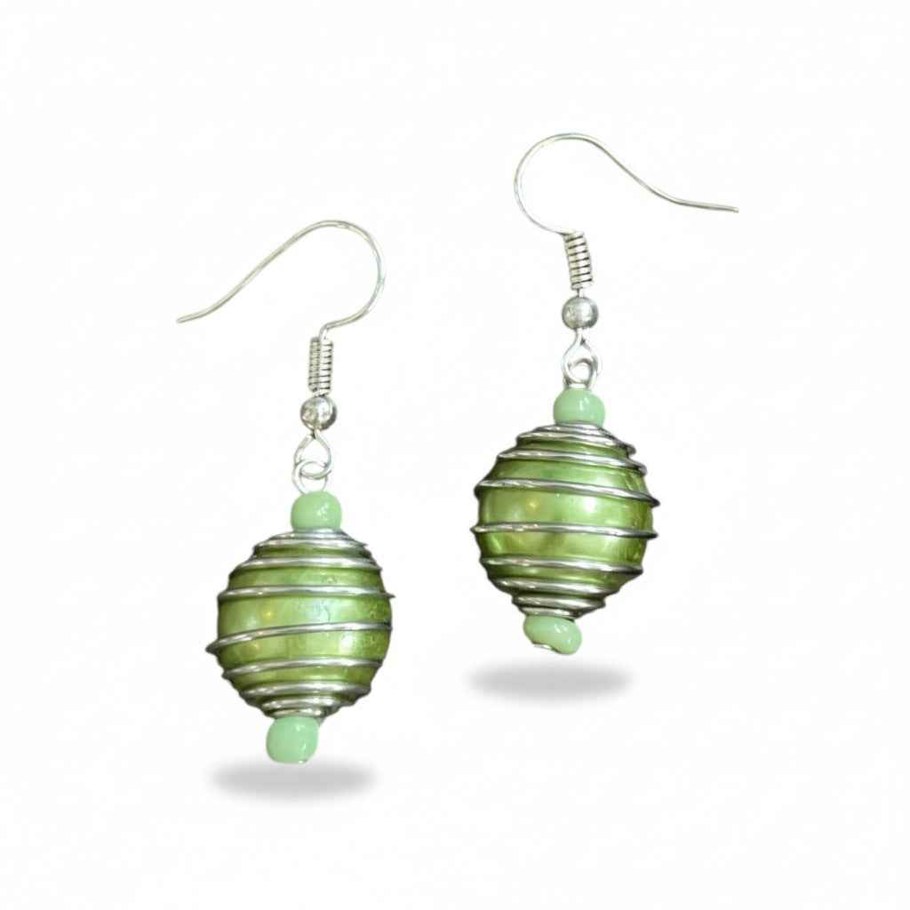 Spiral Wrapped Pearl Bead Earrings