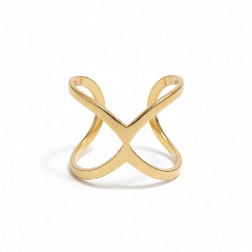Open X Ring - Gold Stainless Steel