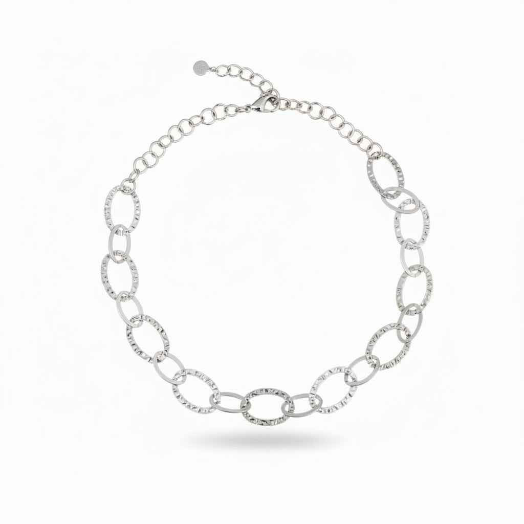 Linked Oval Necklace - Grey Stainless Steel