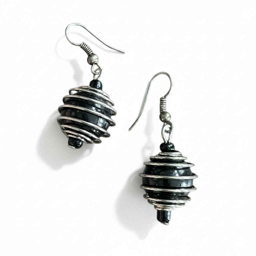 Spiral Wrapped Pearl Bead Earrings