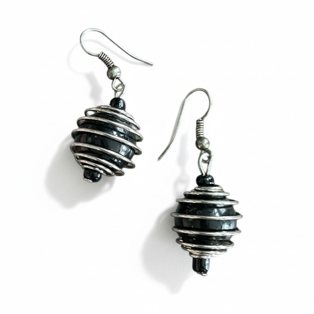 Spiral Wrapped Pearl Bead Earrings