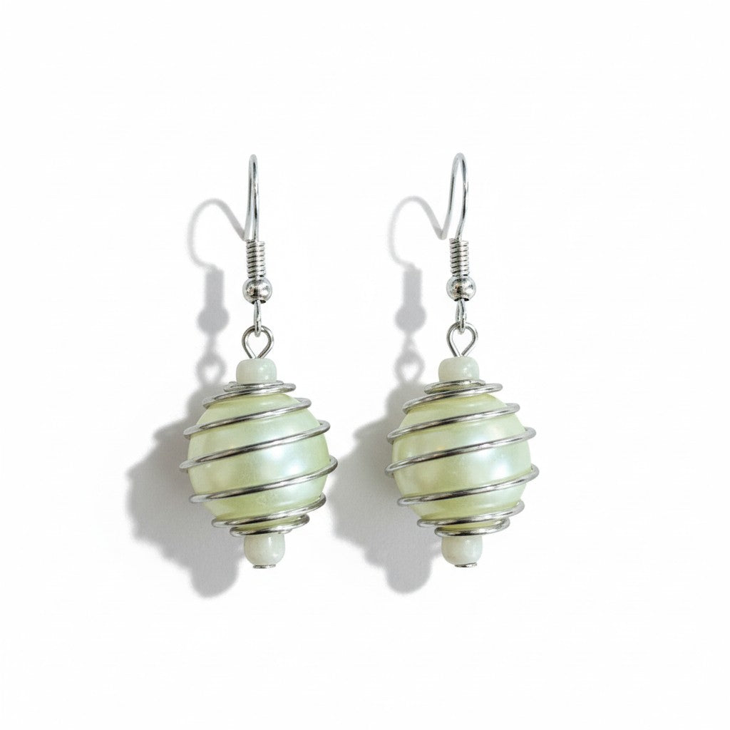 Spiral Wrapped Pearl Bead Earrings