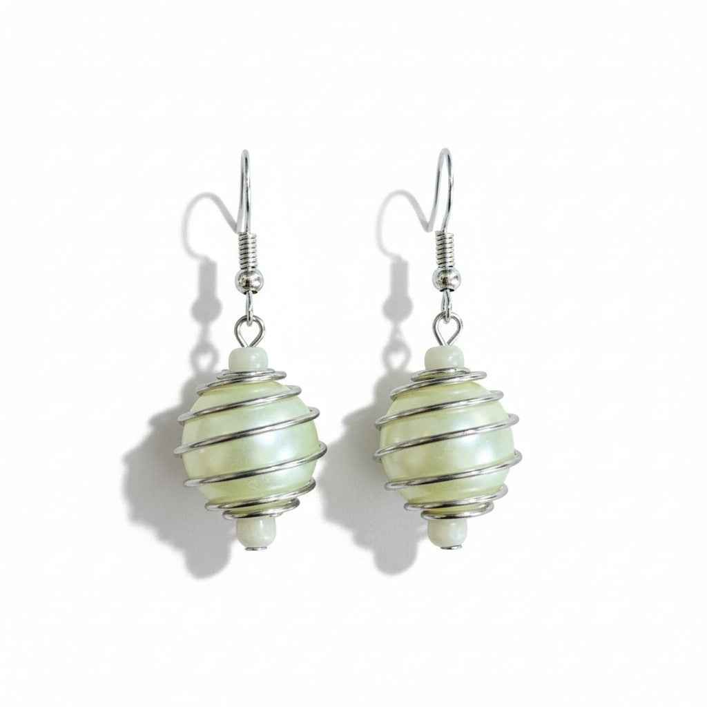 Spiral Wrapped Pearl Bead Earrings