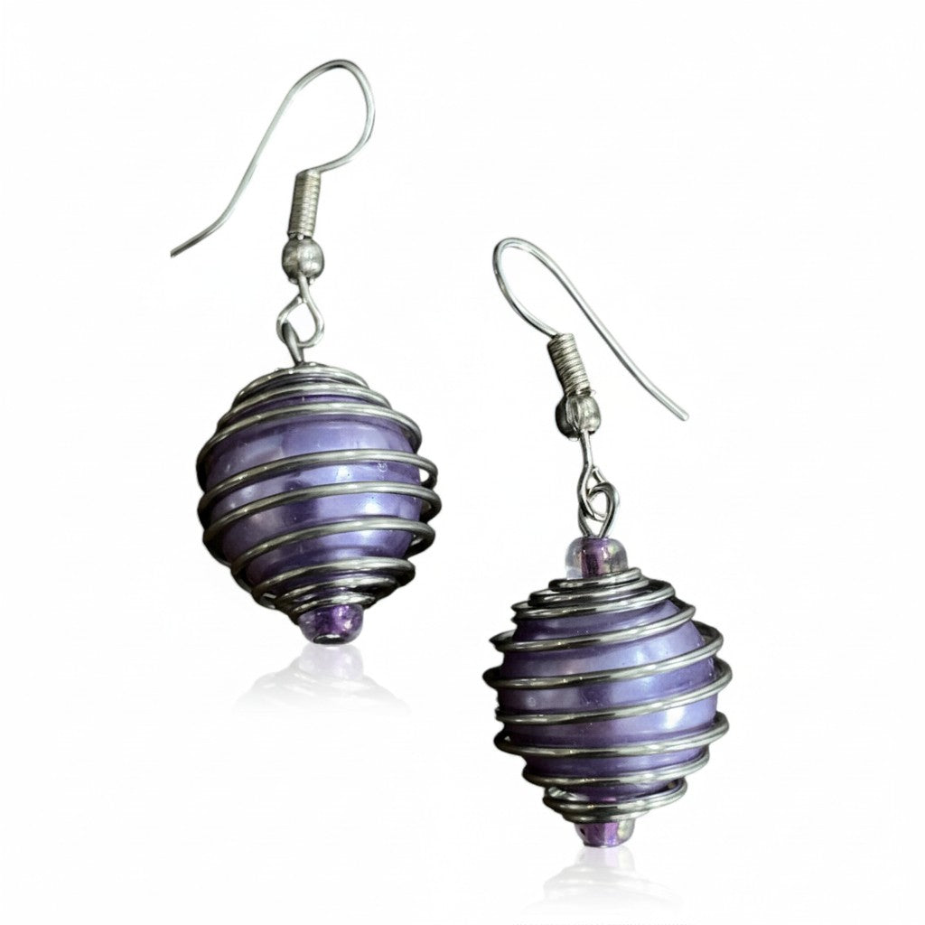 Spiral Wrapped Pearl Bead Earrings