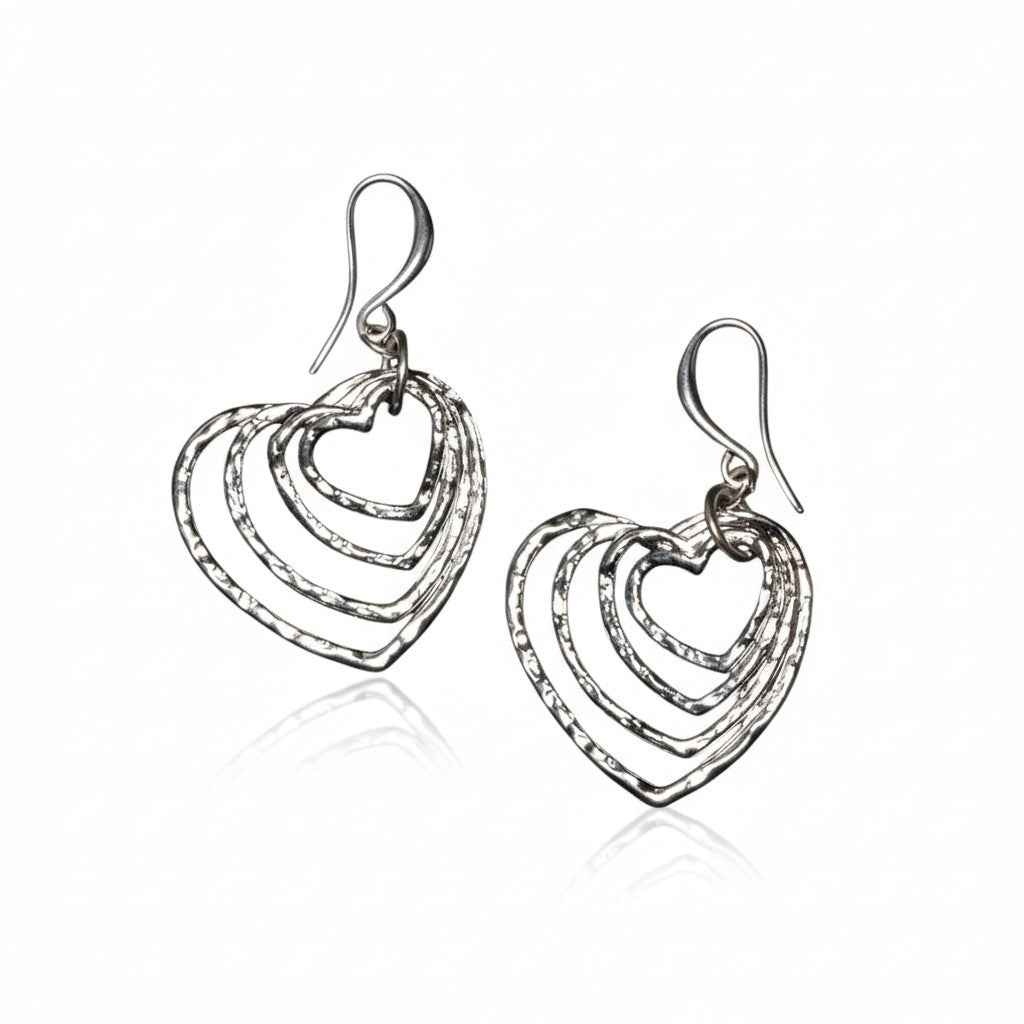 Stacked Heart Earrings - Silver Plate